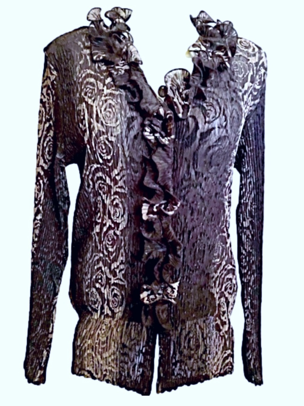 AMANDA Collection Ruffled Brown Textured Blouse - Picture 6 of 6